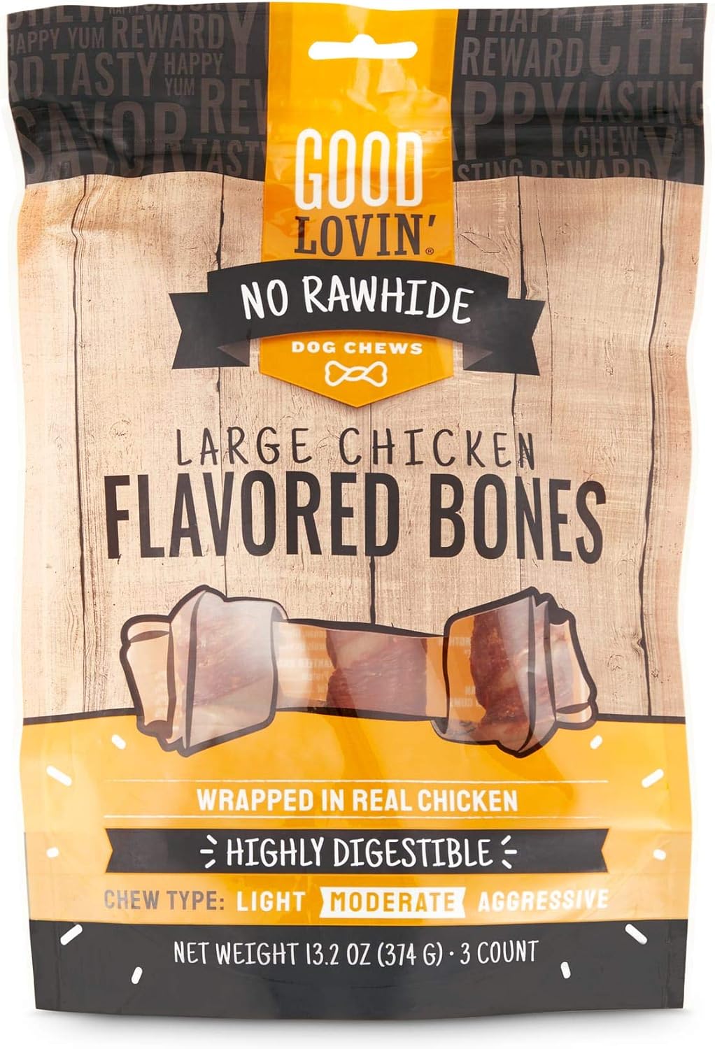 Good Lovin' No Rawhide Large Chicken Flavored Dog Bones, 13.2 oz., Count of 3