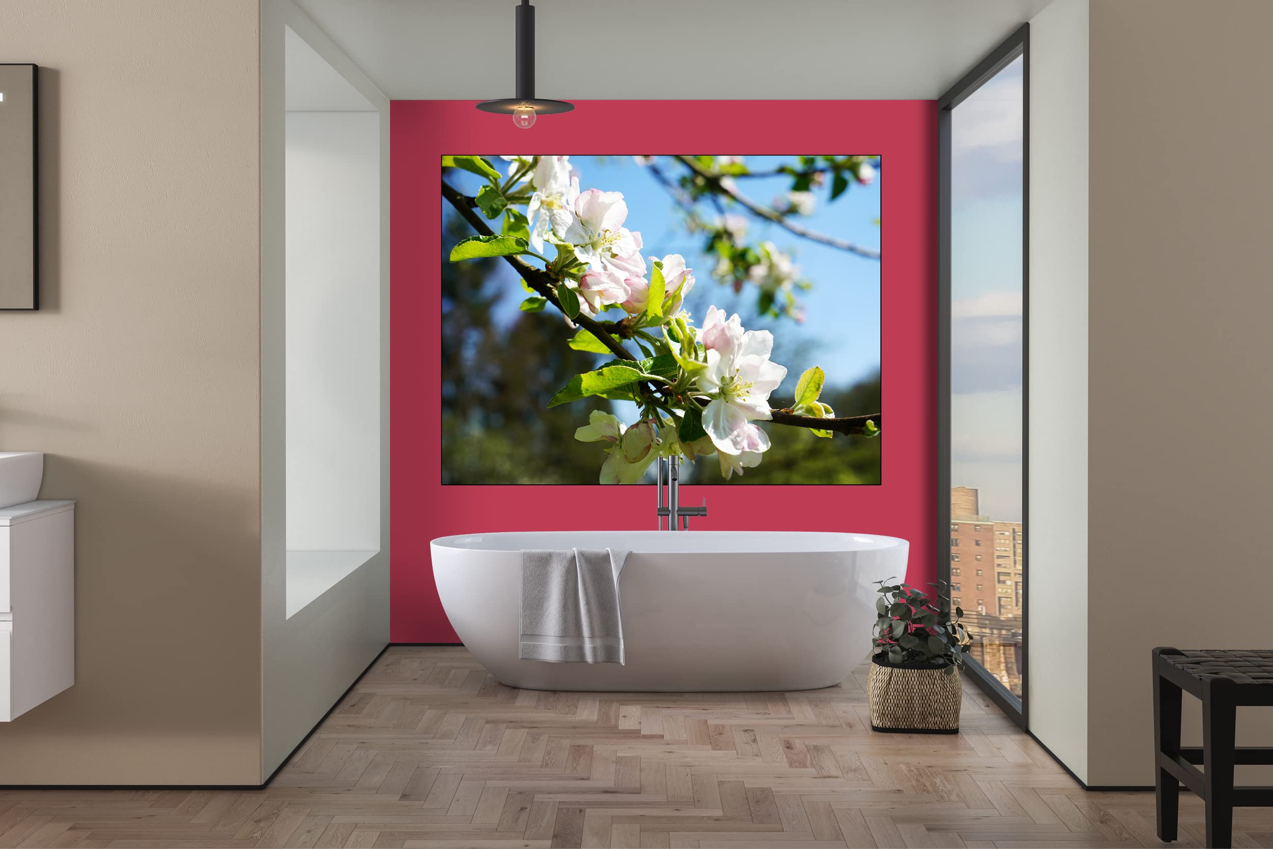 Glücksvilla - Fioritura dei meli 2 (tela 2 cm, 160 x 120 cm) | varie misure - quadro murale orizzontale - giardino fiori fioritura pianta natura botanica albero ramo ciliegia