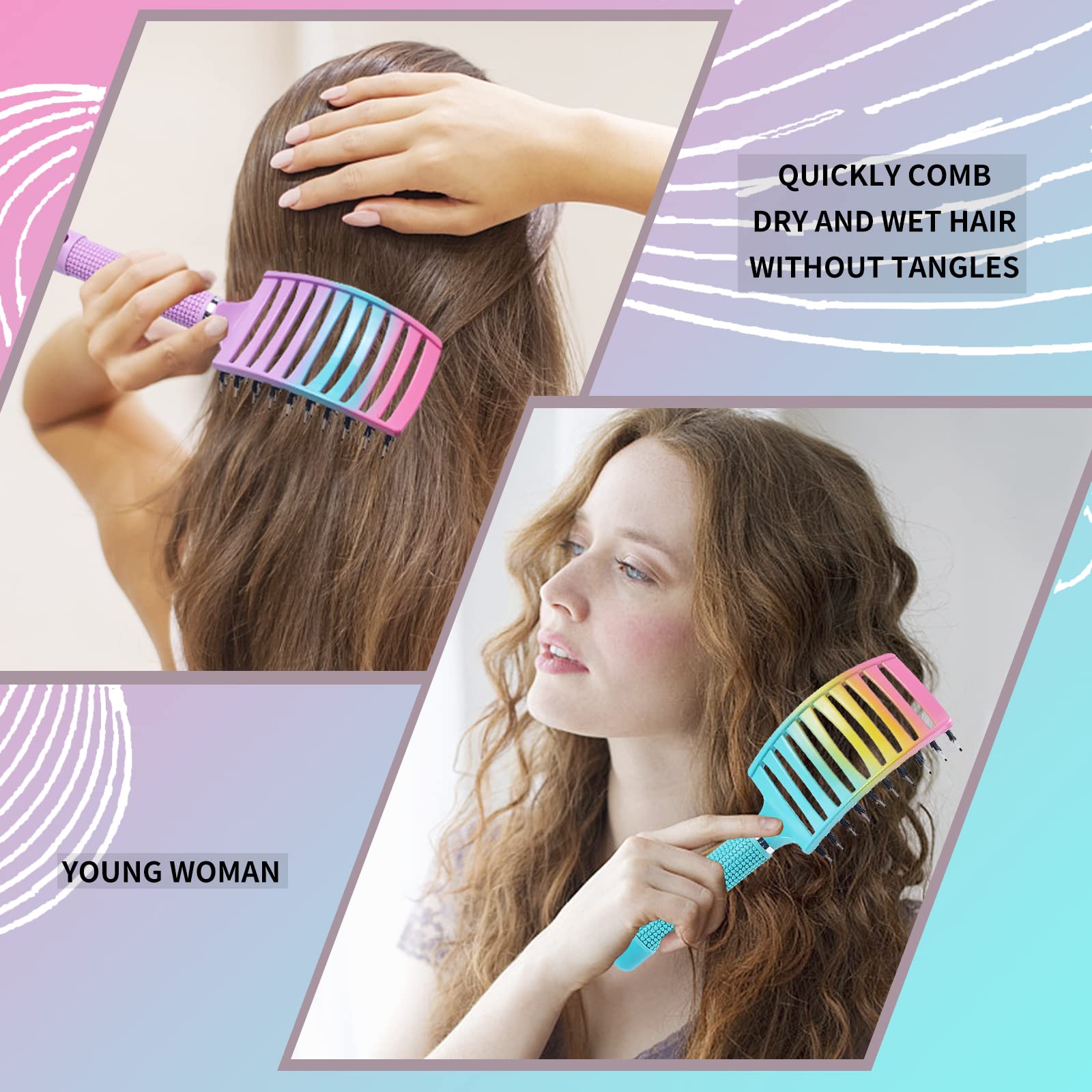 2 Pack Detangling Brush Getting Knots Out Without Pain Adds Shine And Makes Hair Smooth,Detangler Boar Bristle Hair Brush For Adult & Kids Wet Or Dry Hair(Green&Blue - View #12