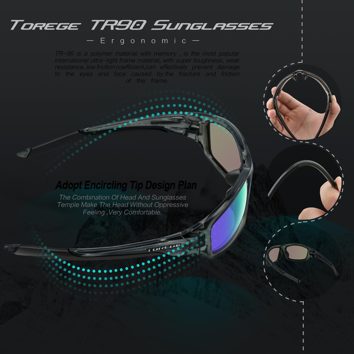 TOREGE Men's Womens Sports Style Polarized Sunglasses TR90 Frame Glasses