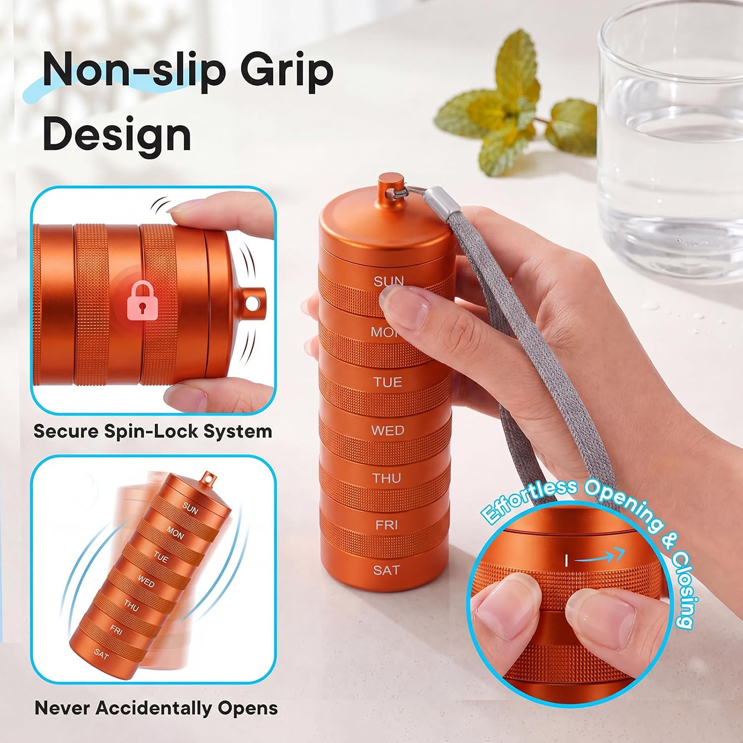 Weekly Metal Pill Organizer 2 Times a Day, Waterproof Travel Pill Case