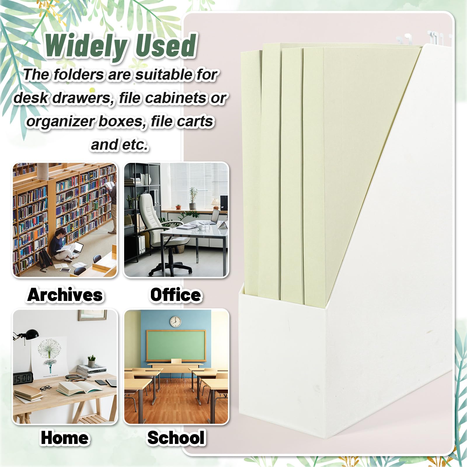 Whaline Hängemappen, Briefgröße, solide grüne Dokumententaschen mit Register, für Zuhause, Büro, Klassenzimmer, 23,6 x 31,8 cm, Salbeigrün, 36 Stück