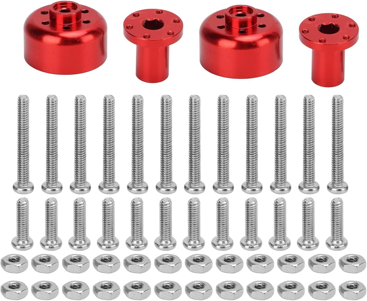 6Pcs RC Car Tires and Wheels with 24pcs Screws and Nuts, RC Soft Rubber Tires Tyre with Wheel Hub for WPL C14 C24 C34 C44 B14 B24 B16 B36 4WD Car Model (Red)