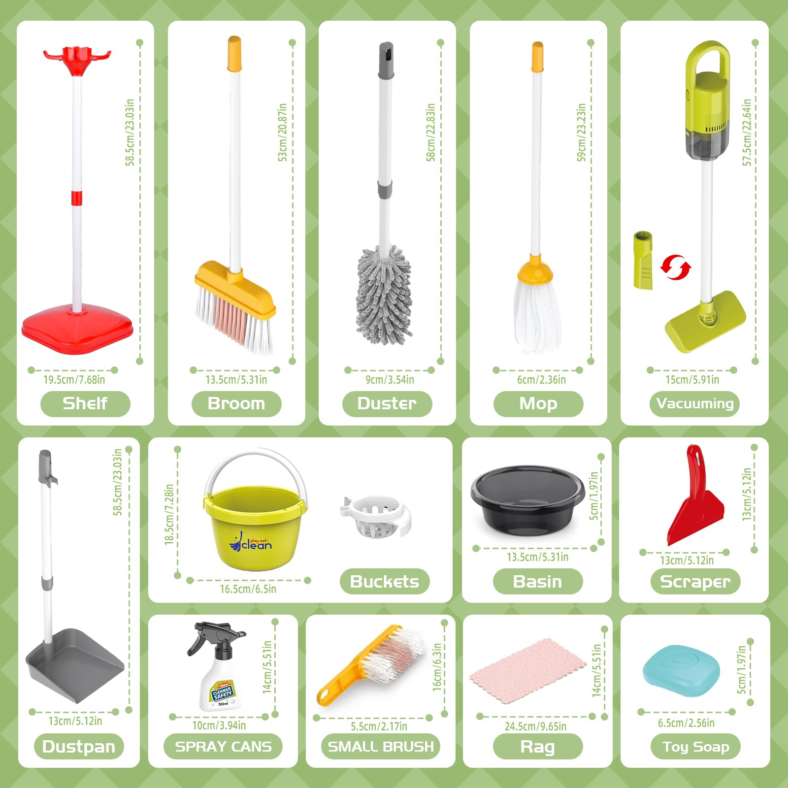 Juego de juguetes de limpieza para niños, 14 juguetes de limpieza para niños pequeños con escoba y recogedor, aspiradora 2 en 1 que realmente funciona, aspiradora para niños, suministros de limpieza 3