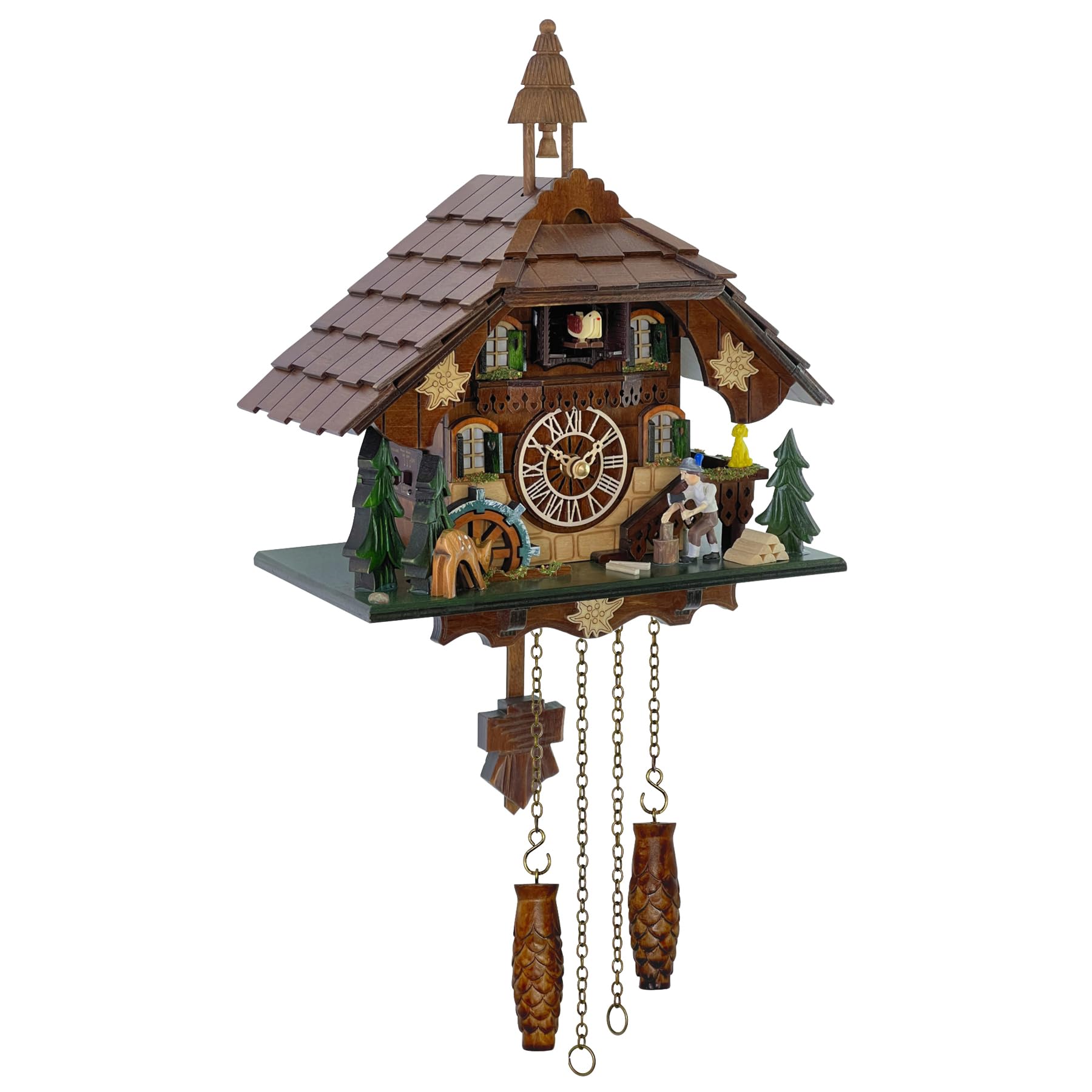 HUGE HAPPINESS Cuckoo Clock Wall Art, 12 Melodies, Volume Control, Night Mode, Germany Style Black Forest Retro Handcrafted Wooden Chalet, Traditional Rustic Home Decor, Gift for Family (10.5" x 23")