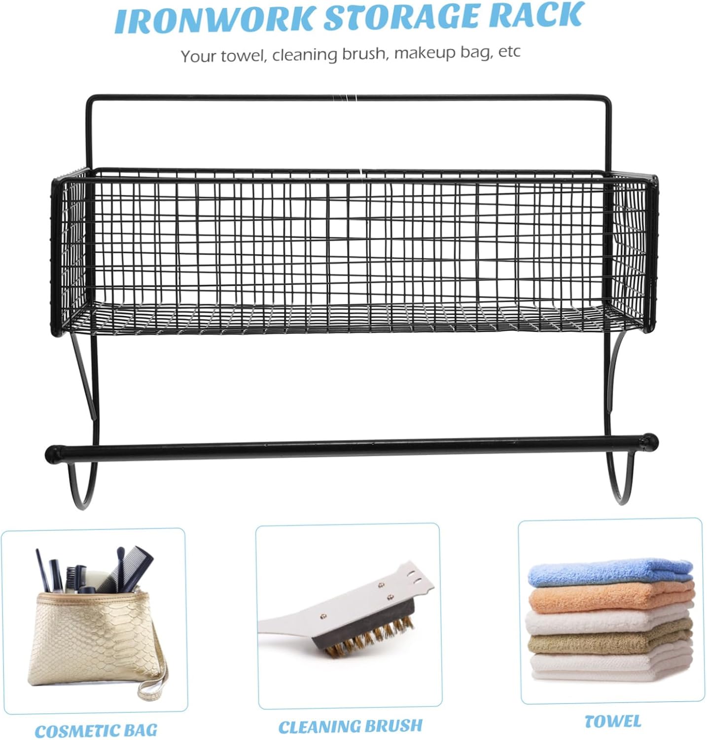 Sturdy Iron Art Wall-Mounted Storage Rack Multi-Function Bathroom Shelf