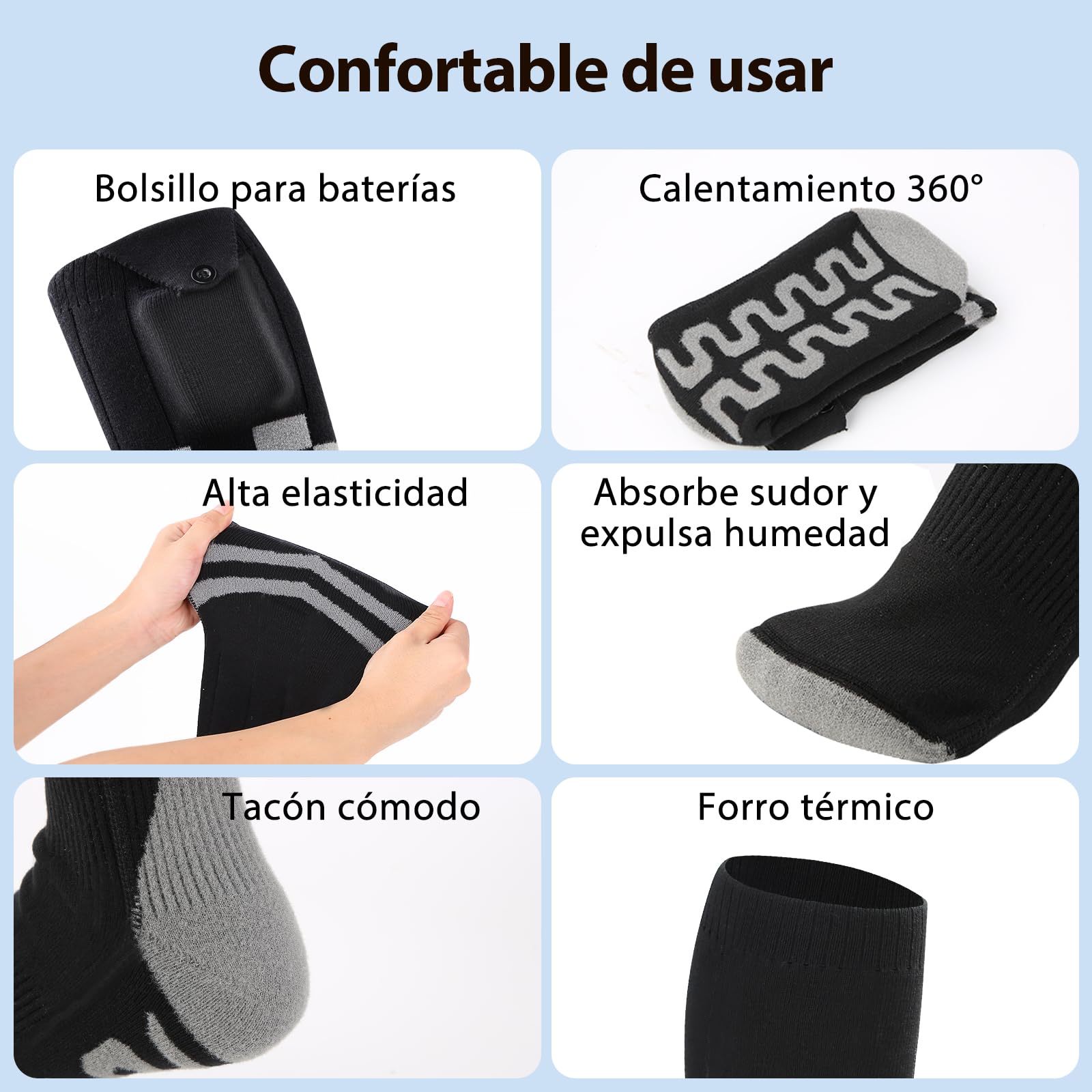 Calcetines Calefactables Recargables, 2 × 9000 mAh/5 V Calcetines Calefactables Mujeres y Hombres, Máximo Uso18 h, Calcetines Termicos Ajustables 3 Niveles 45℃/58℃/70℃ para Tallas 37-47