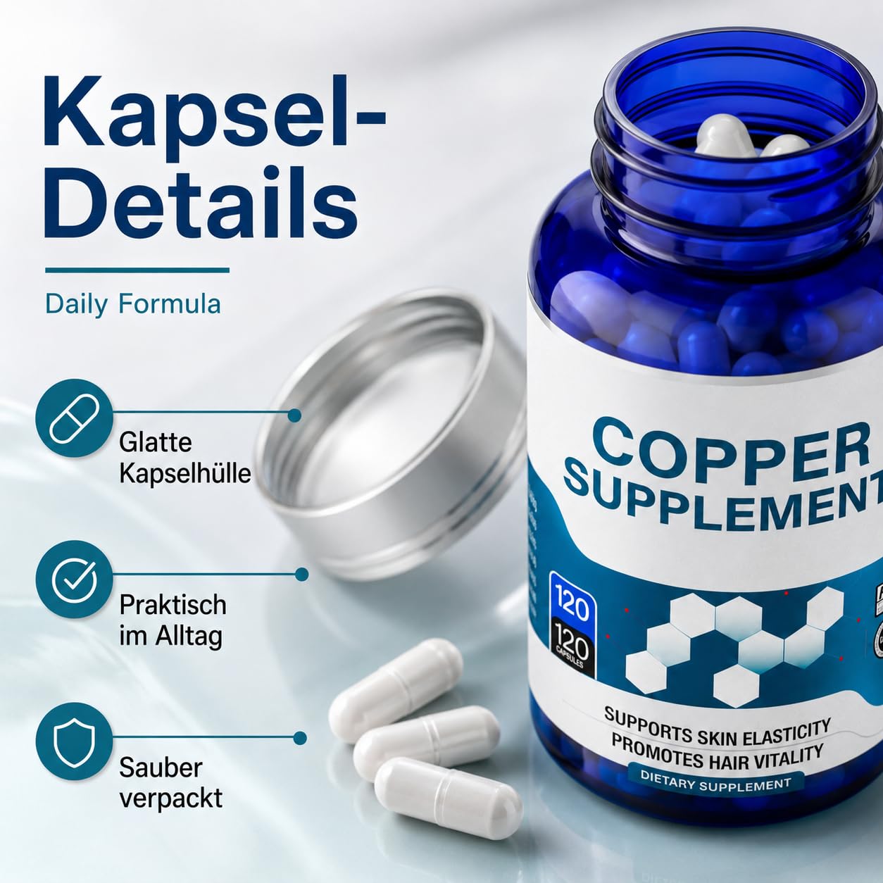 Kupfer Bisglycinat Kapseln, Copper Supplement, 120 Stück | Hochwertige Chelat-Formel für Alltag, Ernährung und bewusste Mineralstoffversorgung