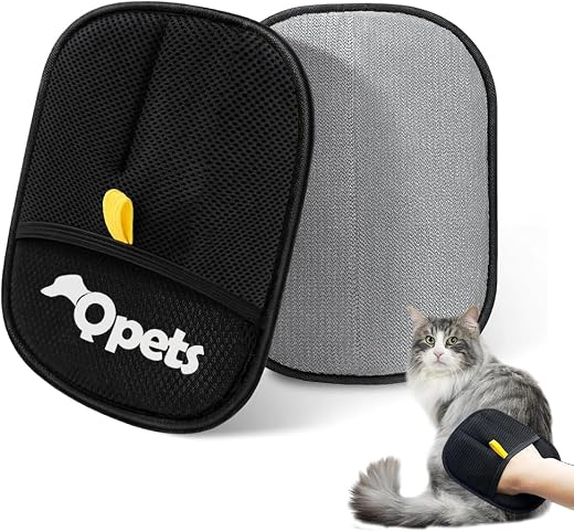 Qpets® Pet Hair Removal Gloves, Static-Enhanced Pet Hair Removal Mitt, Reusable Grooming Mitt Cleaning Glove for Furnitur...