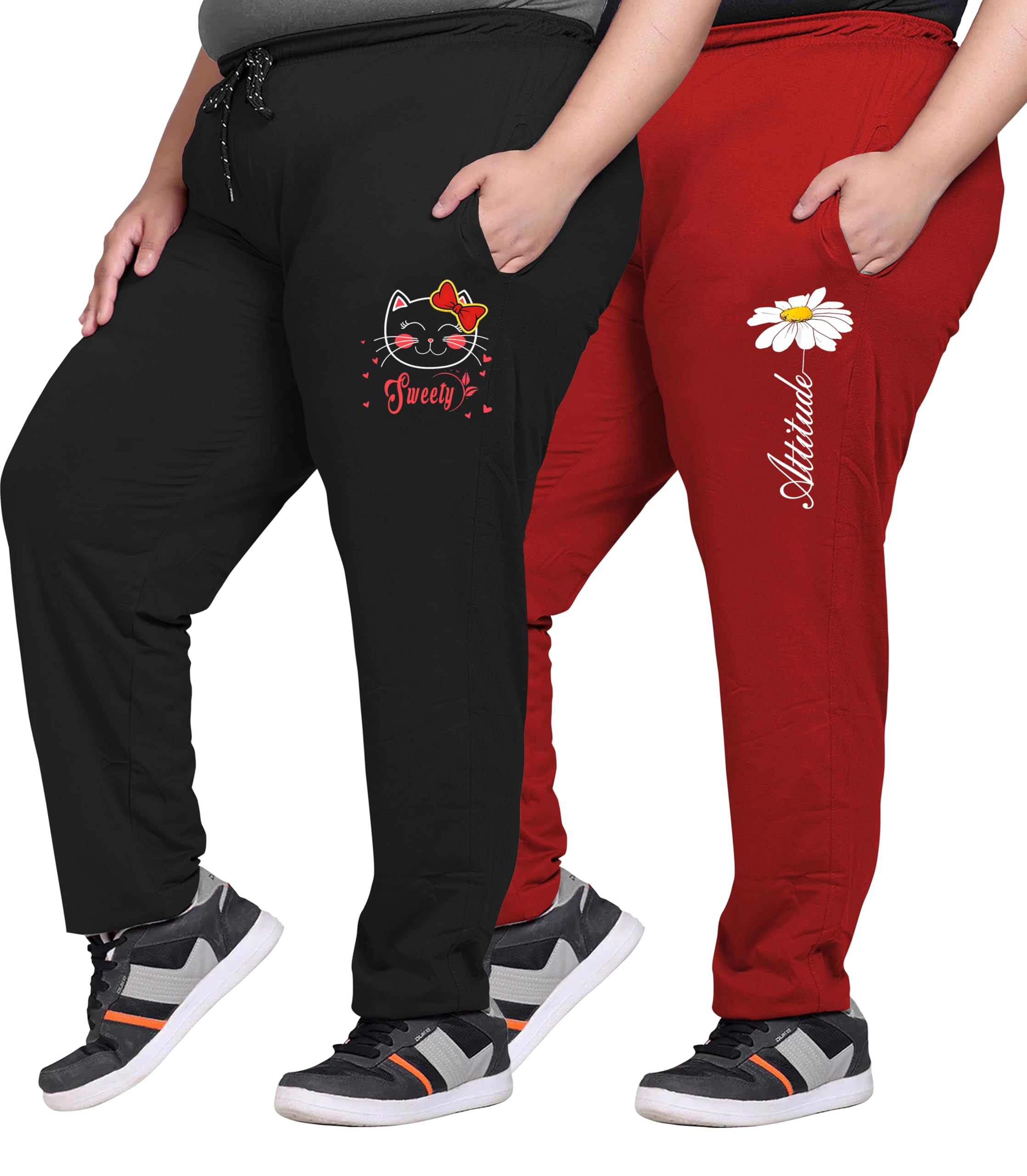 elite soul Womens Cotton Track Pants with Graphic Print ? 2 Piece Combo | Regular Fit Plus Size Casual Bottoms for Lounge, Gym & Sportswear | XL, 2XL, 3XL, 4XL, 5XL-picture-36