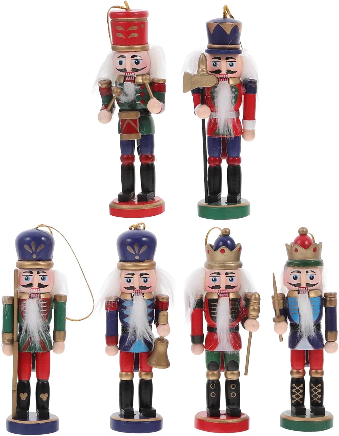 VOSAREA 6PCS Christmas Nutcracker Ornament Hanging Soldier Nutcracker Christmas Tree Wooden Nutcracker Pendant Ornament Party Favor (12CM)
