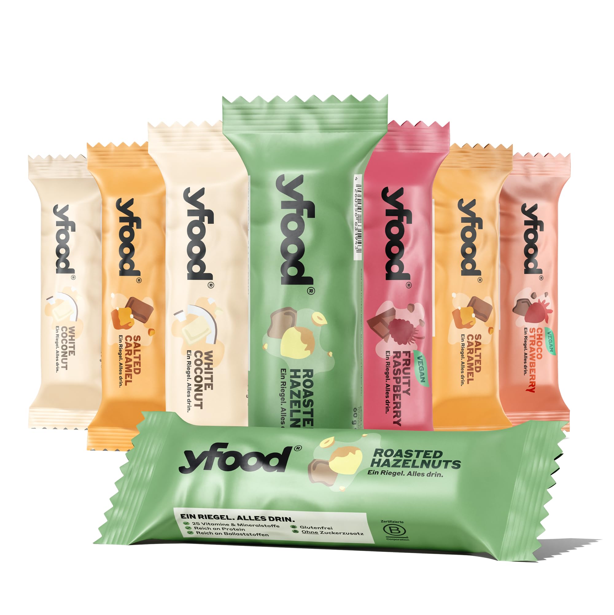 yfood barres, pack decouverte (8 repas, 5 variétés) – En-cas complet et sain à emporter, contenant 14 g de protéines, 26 vitamines et minéraux.