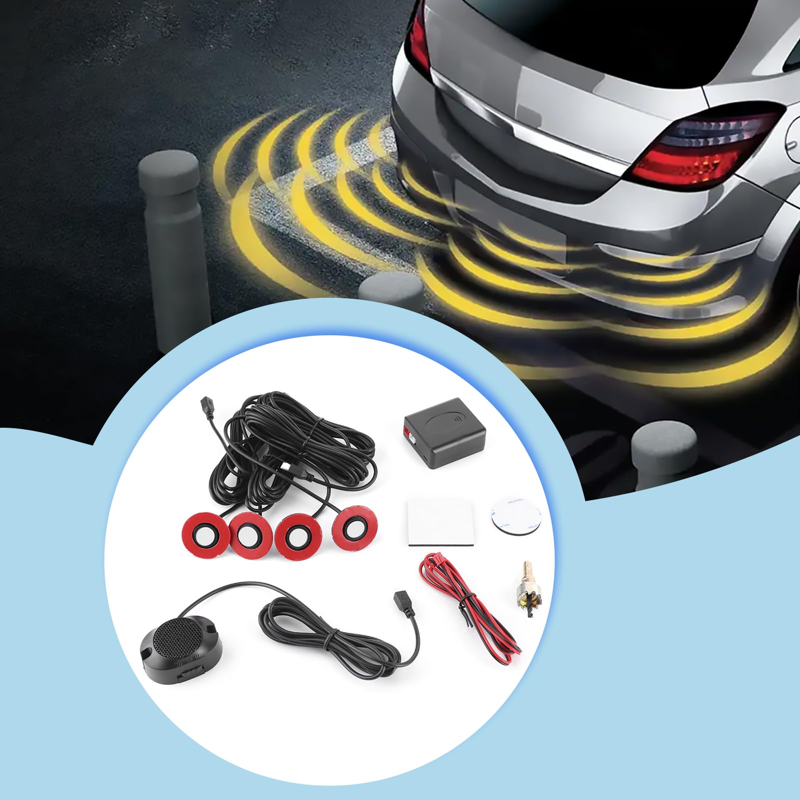 Kit de Radar de Marcha atrás sensores de Aparcamiento Coche de 16,5 mm Sensor de Radar de Reserva Integrado Kit de Alarma de Marcha atrás Asistencia con zumbador de para Audio Kit(Blanco)