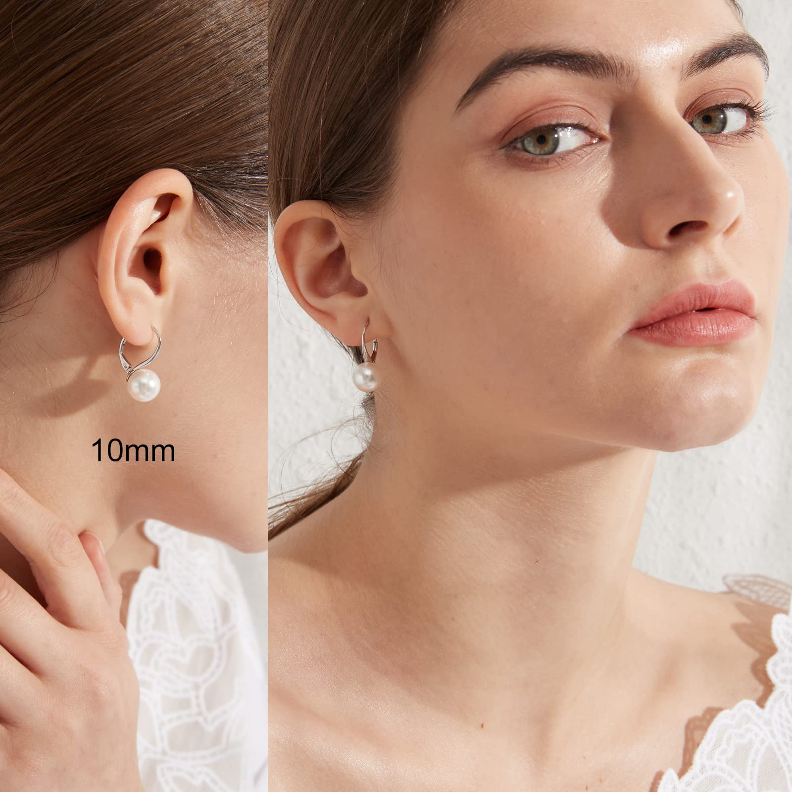 Orecchini Perle, Orecchini Perle Pendenti Argento Sterling 925 Placcato Oro Bianco 18 Carati, Anallergici Orecchini Perle Nere/Orecchini Perle Bianco 8mm-10mm Gioielleria Raffinata Donna