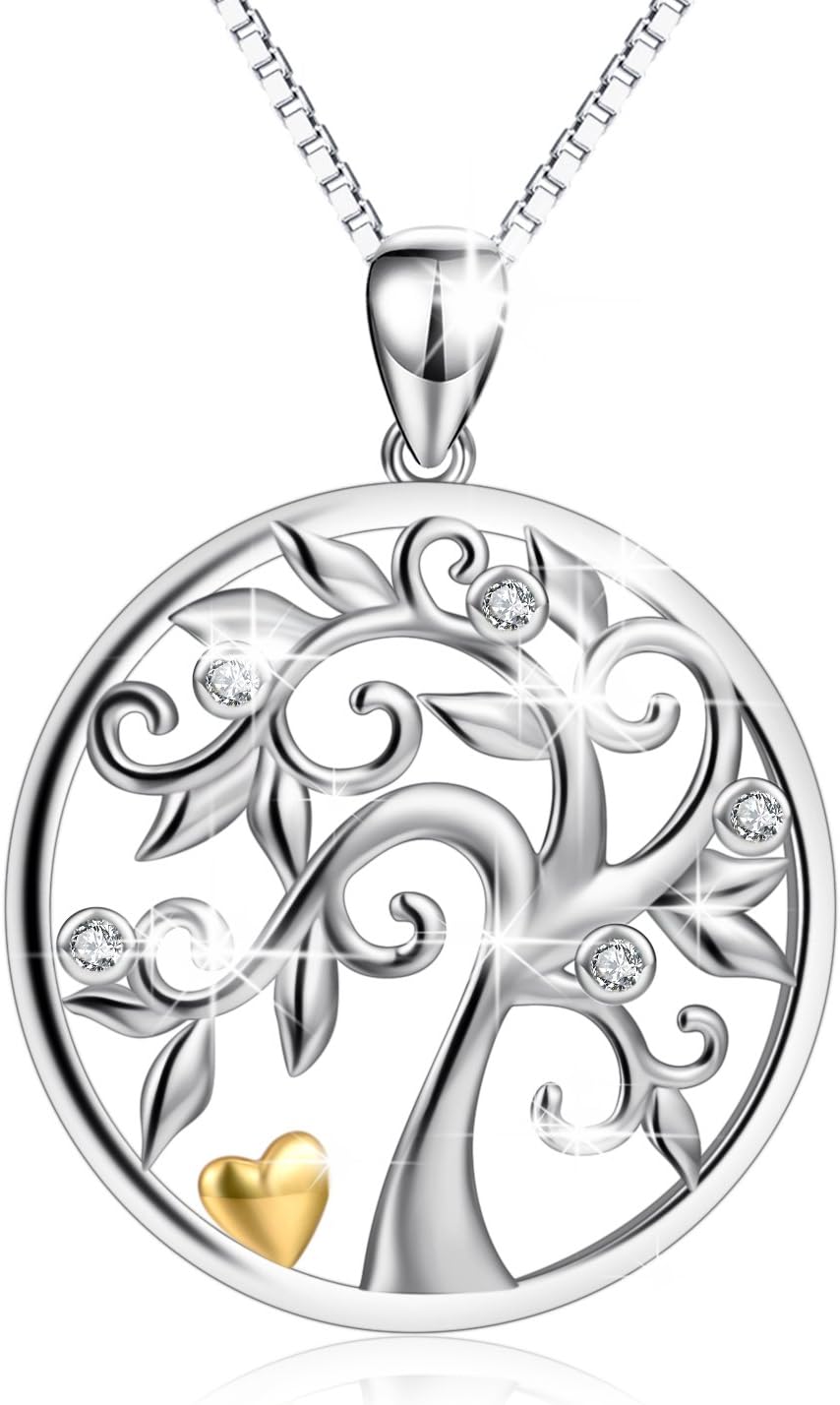 Tree Of Life Necklace 925 Sterling Silver Cubic Zirconia Yggdrasil Pendant Necklace For Women 18Inch