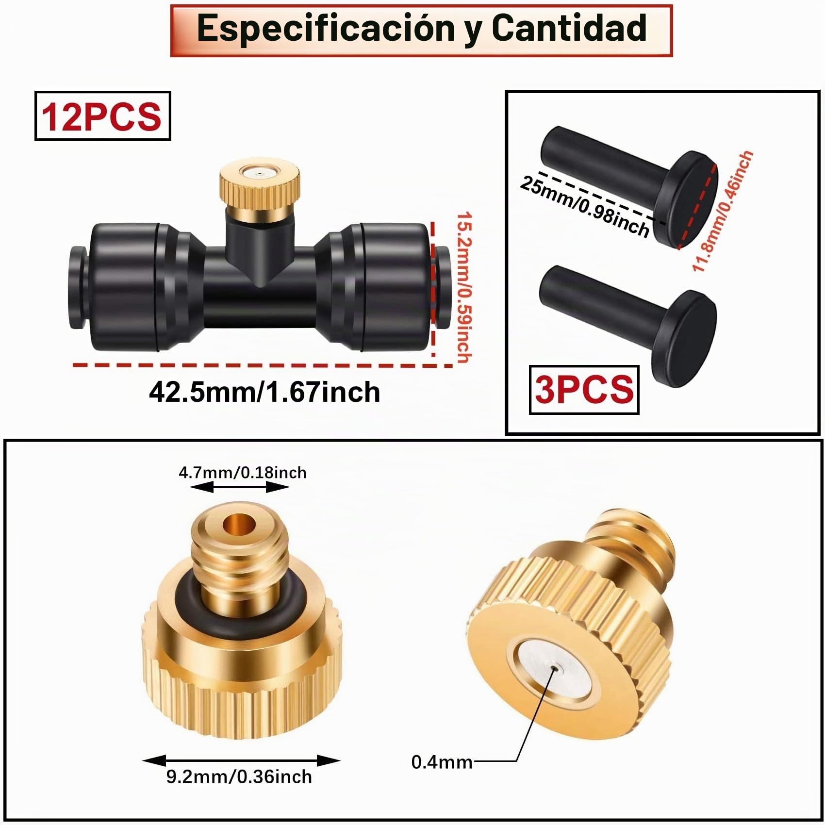 Kit de Boquillas de nebulización de Iatón,12 Boquilla + 12 Asiento Nebulización Boquillas,para Patio jardín Invernadero Sistema Refrigeración al Aire Libre,Negro