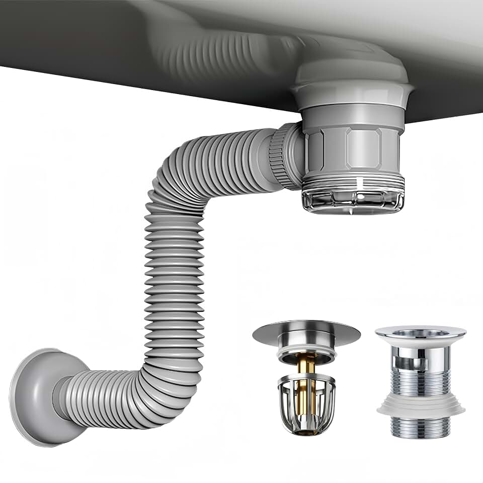 Bathroom Sink Drain Kit with Clear Bottle Trap and Flexible Water Seal Pipe | Chrome, With Overflow, Odor/Backflow Guard, P-Trap-Free Space Saver, Pop-Up Drain, Tool-Free Setup