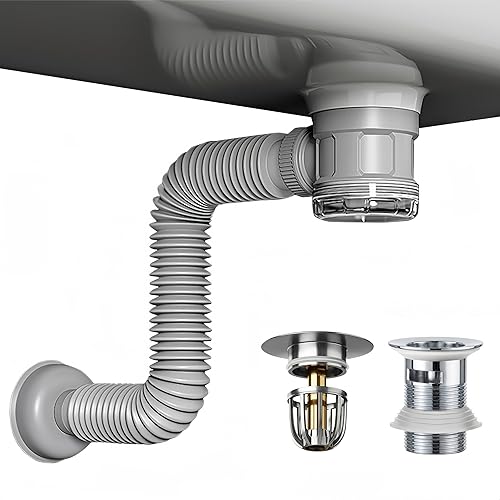 Bathroom Sink Drain Kit with Flexible Expandable Pipe: Odor-Free &