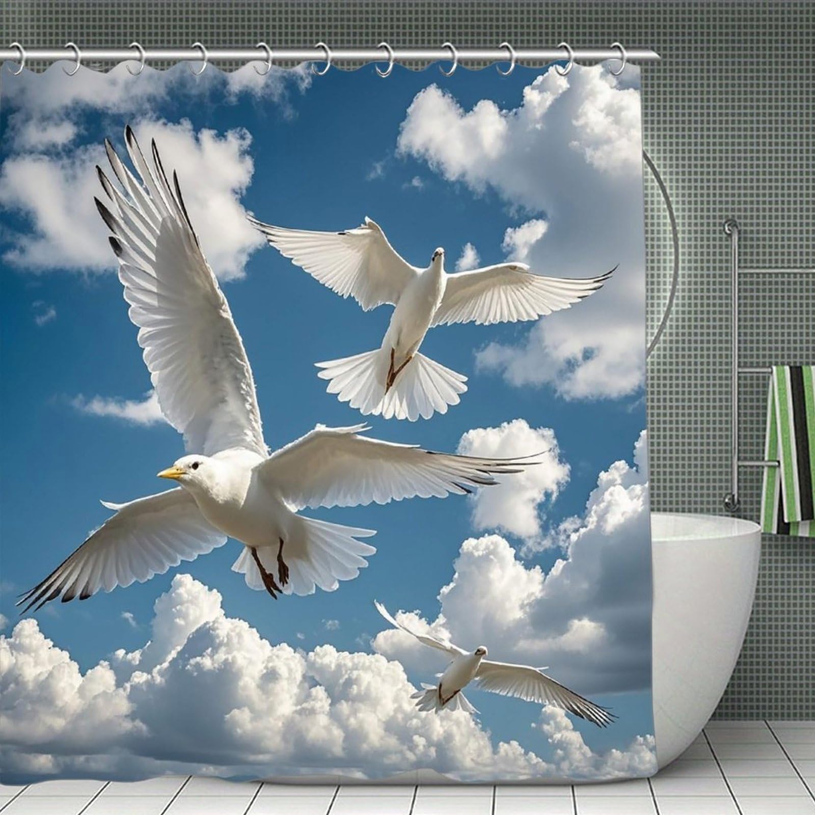 FekiLoot Loon Birds Shower Curtain Minimalist Thick Bathroom Curtain Washable Modern Bathroom Shower Curtain Heavy Duty Waterproof Cloth Bath Curtain with Hooks 70.8"x70.8"
