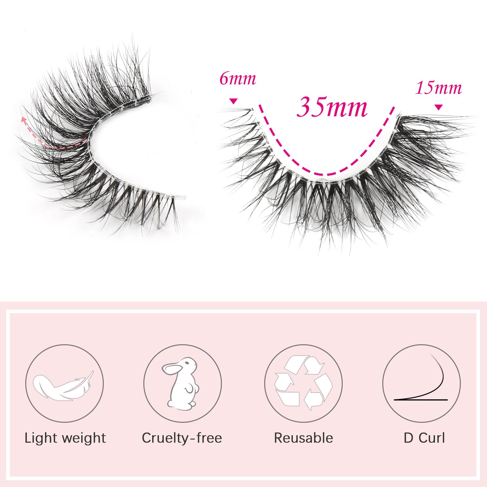 Kiusatig Eyelashes Natural False Eyelashes Fluffy Wispy Lashes Faux Mink 7 works Eye Lashes 6D 18mm False Lashes Fake Eyelashes Clear Band (M50) - Image 3