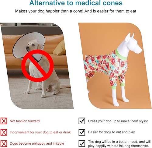 Miniatura 6 de LovinPet Pijama gigante para perros  Camisa antilamer y calmante para perro, tela elástica ligera, estampado de sandía y flores, pijama para perros