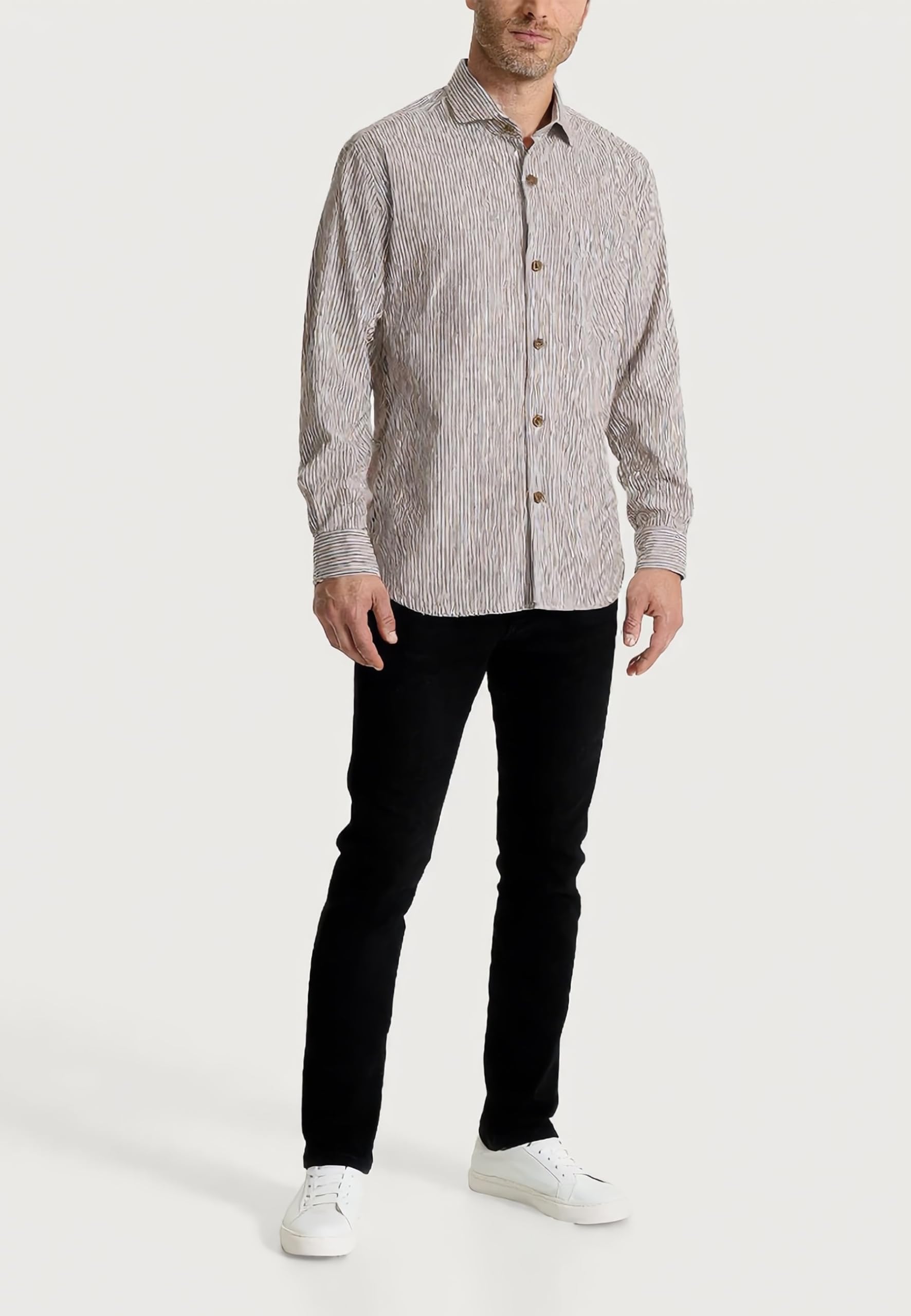 Yes Zee Camicia Uomo Lino Rigato Collo Francese Art. 01C505