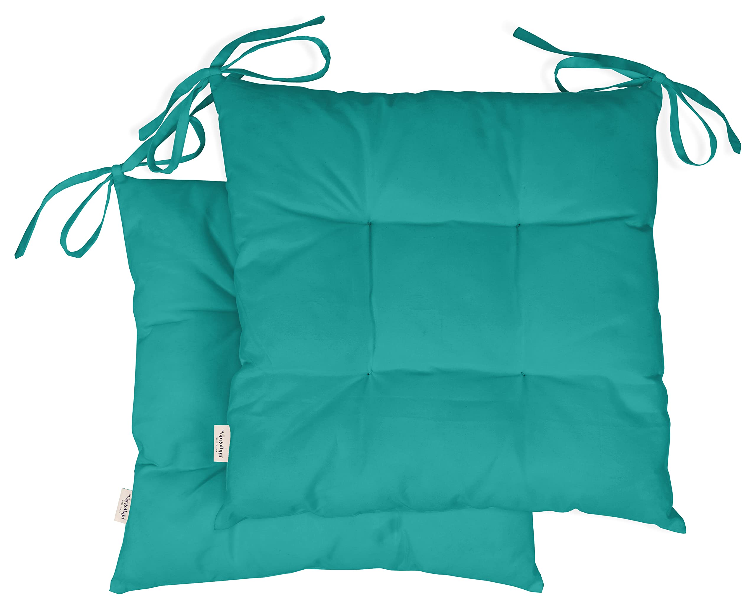 Vargottam Indoor/Outdoor Tufted Square Seat Patio Cushion Set Of 2 Water Resistant Patio Furniture Seat Cushion 19 inches (Turquoise Green)