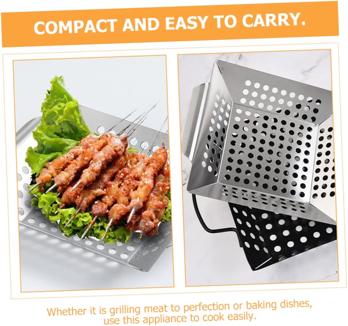 Happyyami 3pcs BBQ Drain Pan Stainless Steel Tray Outdoor BBQ Food Serving Tray Fish Grill Basket Professional Rib Rack Camping BBQ Pan Double Handle Grill Tray Wear-Resistant Grill Topper