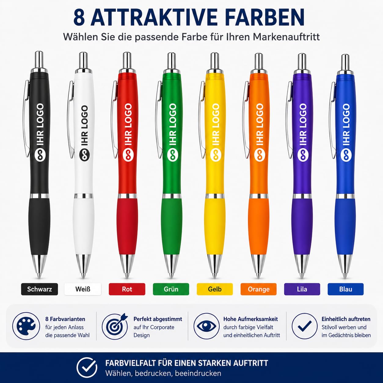 WPRO Kugelschreiber mit Logo 250 Stück, blau schreibend, rot, personalisierte Werbekugelschreiber, einfarbiger Aufdruck inklusive, beidseitig oder mehrfarbig bedruckbar
