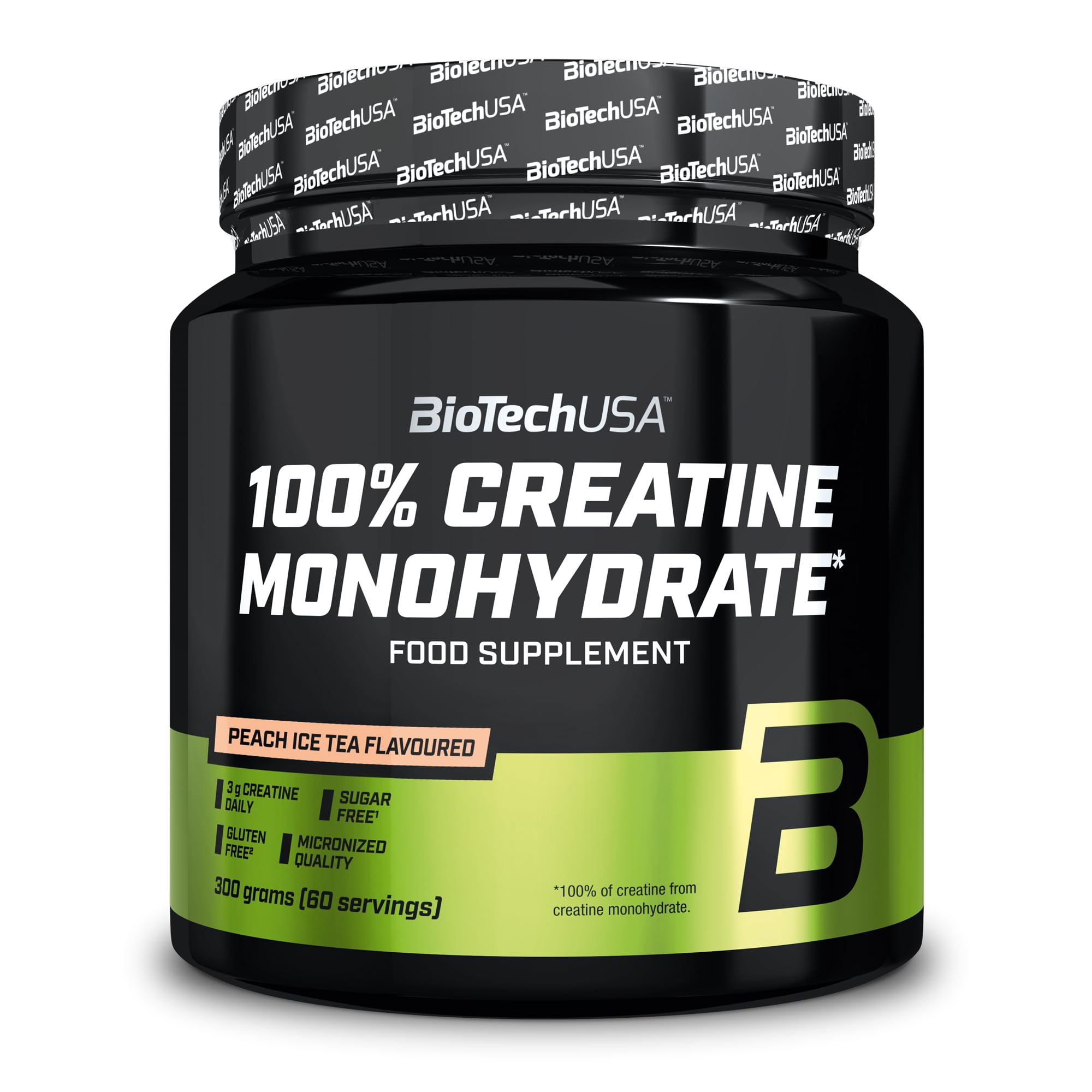 BioTechUSA 100% Creatine Monohydrate | kreatyna farmaceutycznej jakości | mikronizowana | wegańska | bezglutenowa, 300 g, Brzoskwiniowa mrożona herbata