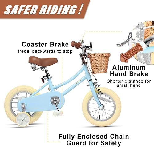 Miniatura 2 de Petimini Vintage Kids Bike for Girls, 12–20 Inch Classic Bicycle with Wicker Basket & Bell, High Tensile Steel Frame, Training Wheels (12–18”), 85%