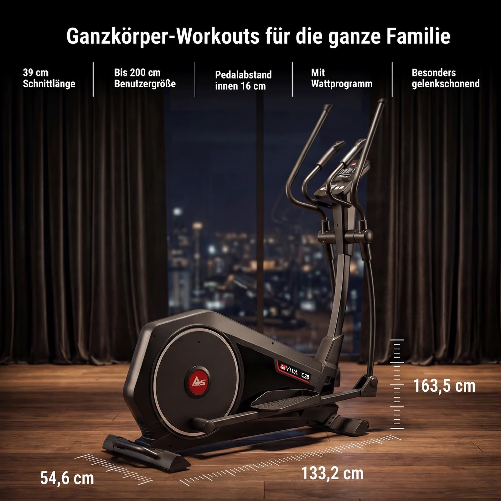 AsVIVA C28 Pro Crosstrainer, Ellipsentrainer Heimtrainer, 16 kg Schwungmasse, elektrischer Widerstand, Pulsmessung, leise, für Zuhause