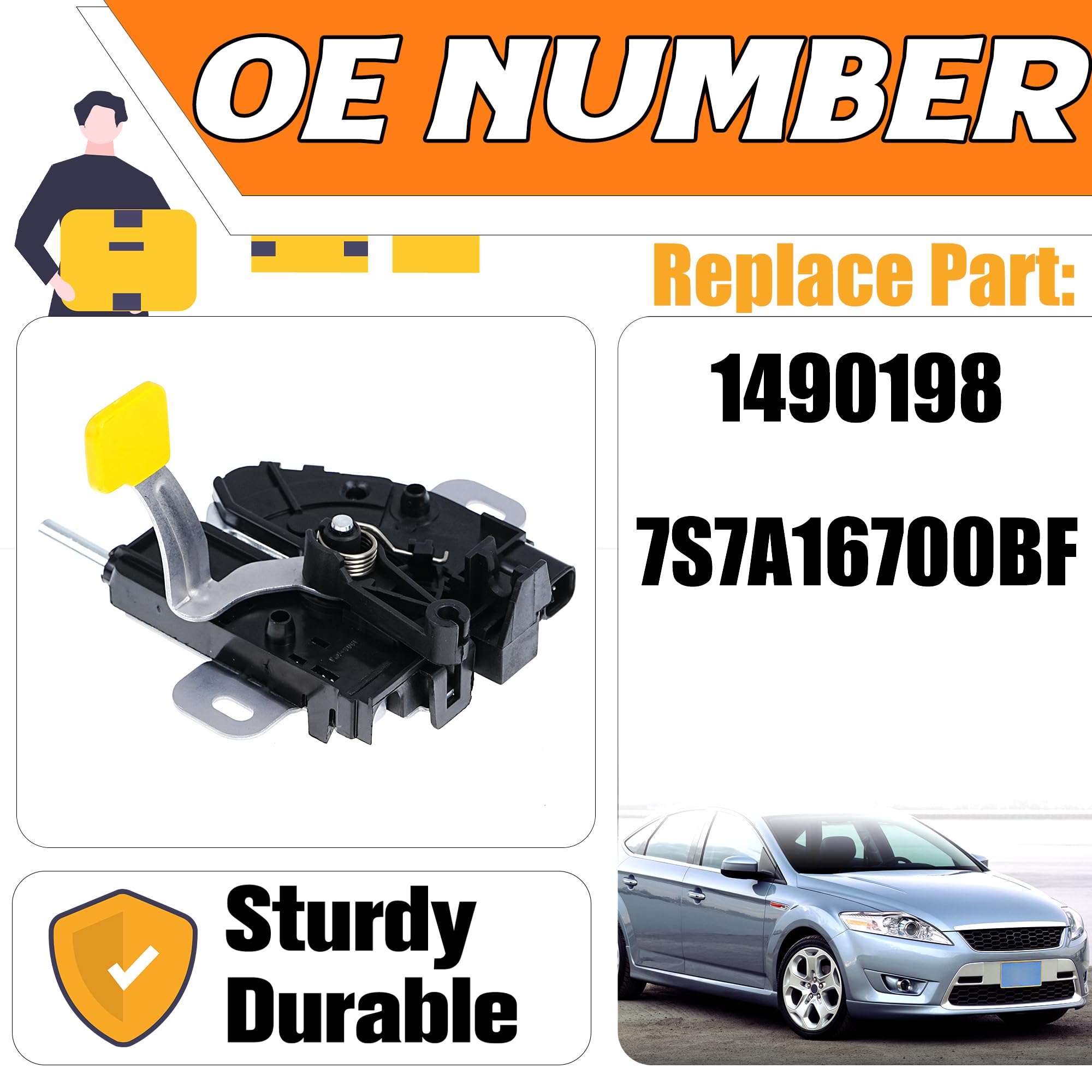 Serratura per cofano del cofano di ricambio compatibile con Ford Mondeo MK4 2007-2014, sostituire #1490198, 5S6Z-16716-AA, gruppo blocco blocco blocco cofano motore