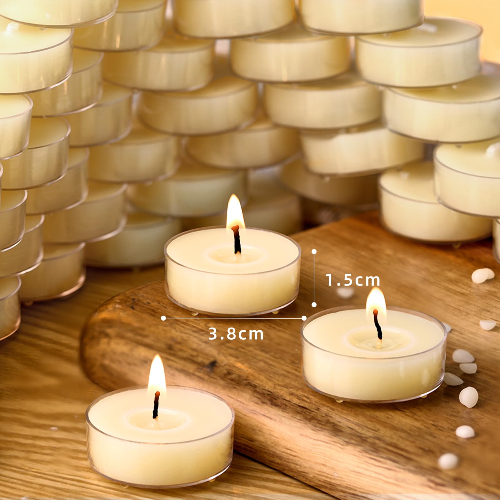 Weiße Bienenwachs-Teelichter, 2 Stunden, 100 % reines natürliches Bienenwachskerzen, Bienenwachs-Teelichter für Zuhause, ätherische Öle, Meditation und Gebet, sauberes Brennen, Weiß, 60