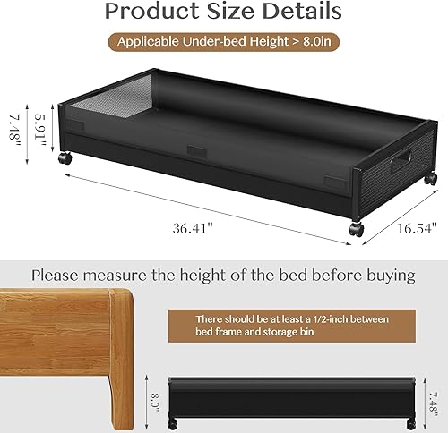 Miniatura 2 de Almacenamiento debajo de la cama con ruedas, paquete de 2 contenedores de almacenamiento debajo de la cama con tapas transparentes, cubos
