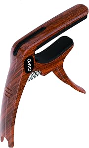 Guitar Capo 3 in1 for Acoustic and Electric Guitars by Elrido, Guitar Capos with Pick Holder Design Ukulele,Guitars Players Accessories(Wood)