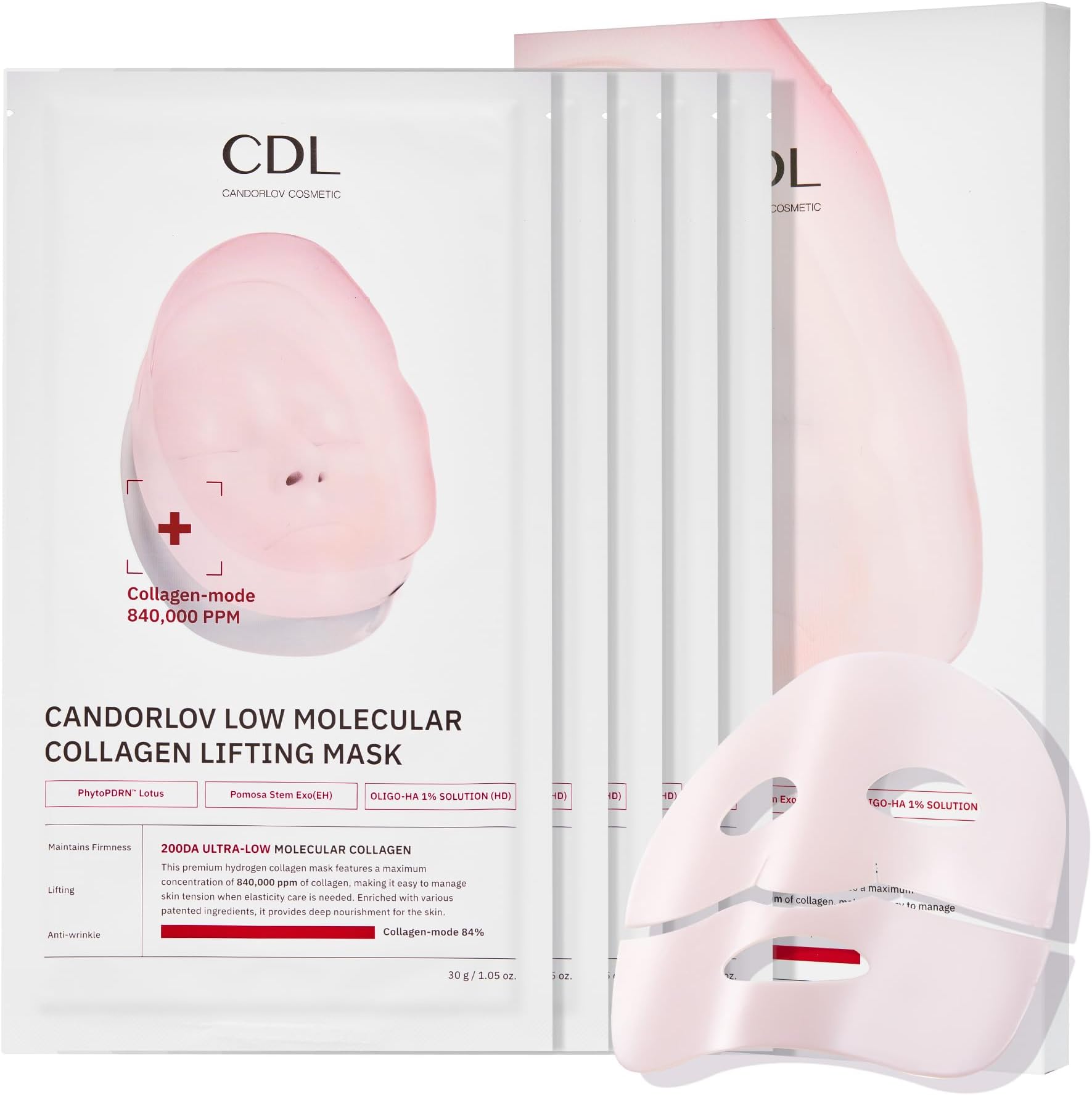 CANDORLOV Overnight Collagen Lifting Face Mask 5 Sheets, Korean Face Lifting Deep Hydrogel Mask for Glass Skin, Anti-Aging with PDRN, Hyaluronic Acid for Elasticity, Firmness
