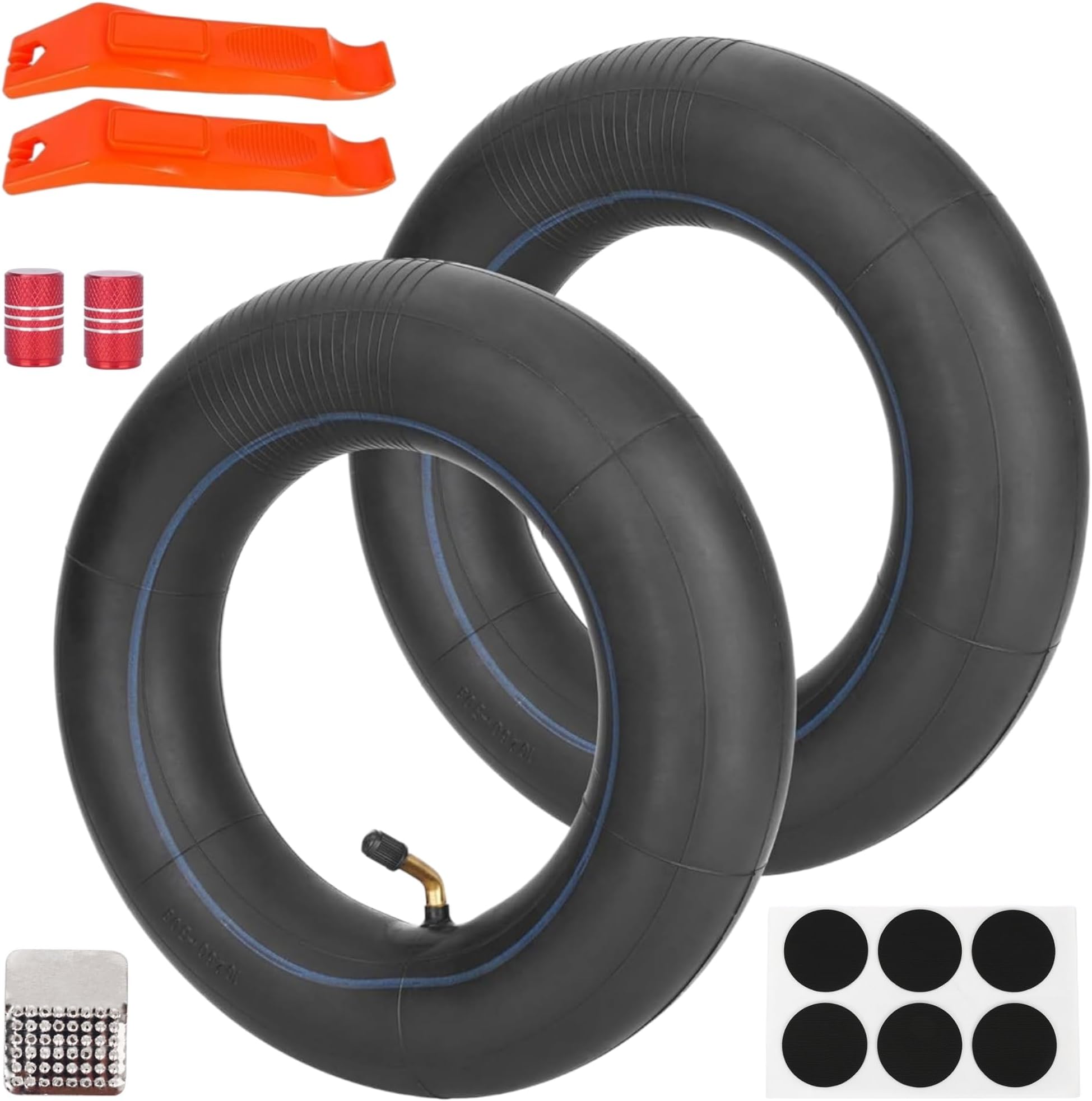 2 Pack of 10x2.50 10" Inner Tube thickened and Repair Kit for 10 Inch Electric Scooter fit 36v 48v 400w 500w 800w Hub Motor 45° TR87 Angled Stem
