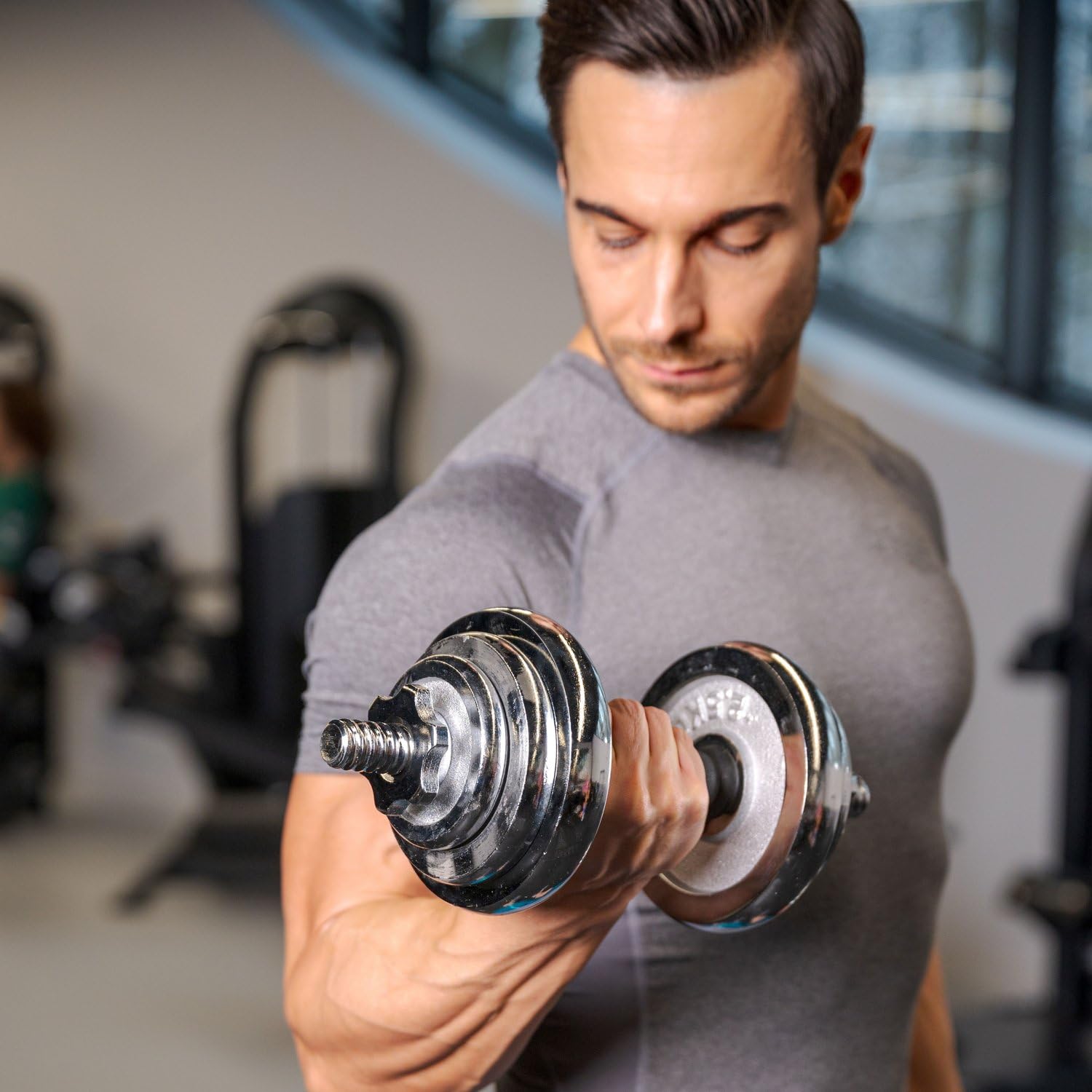 Gusseisen Hantelset mit Sternverschlüsse - 20kg Hantelset - Verchromten Hantelstange, Verstellbare Kurzhantel Set, Gewichte, Gym Zubehör fur Kraftraining und Fitness
