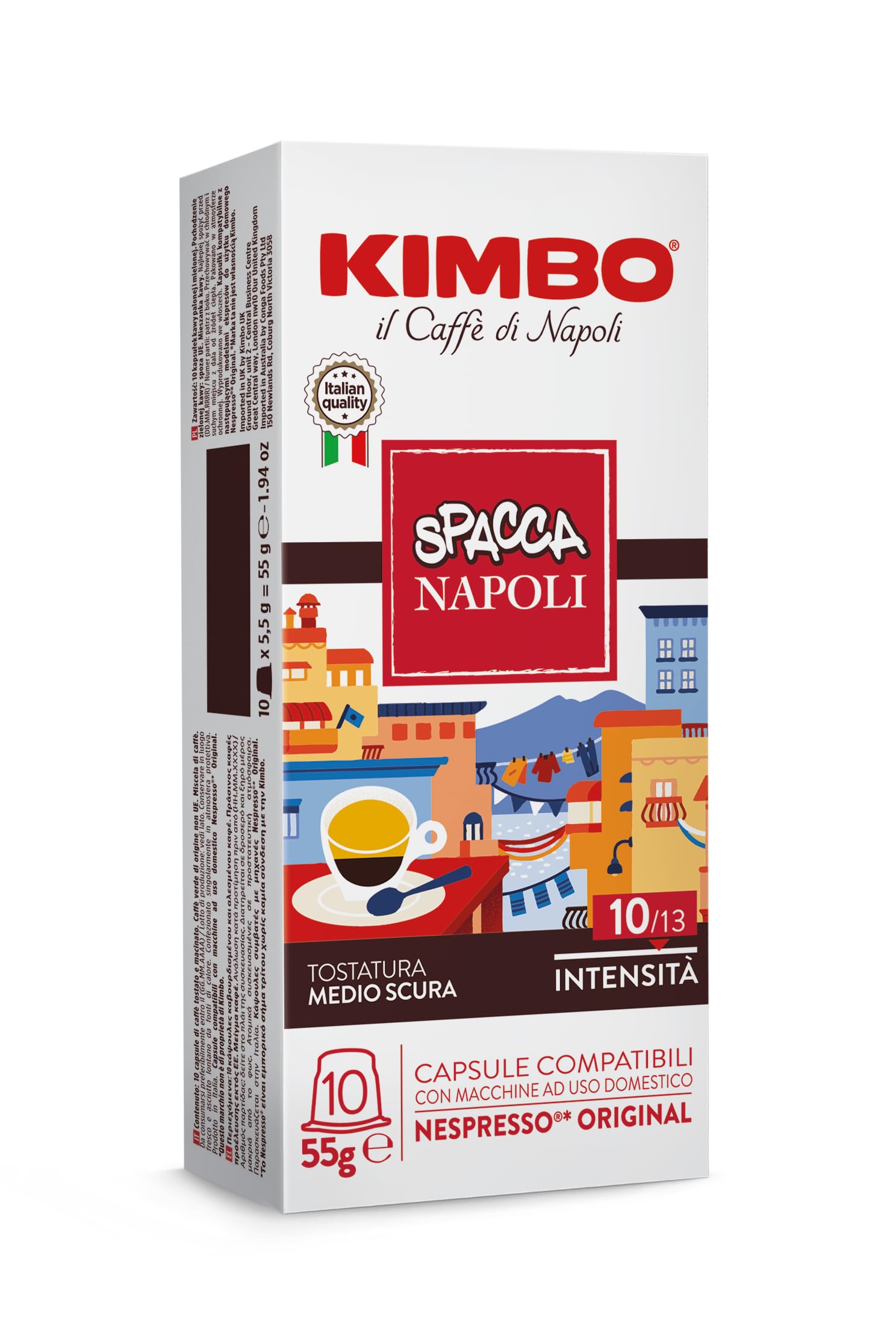 Kimbo Napoli Kaffeekapseln, kompatibel mit Nespresso, 10 Packungen mit 10 Kapseln (insgesamt 100 Kapseln)