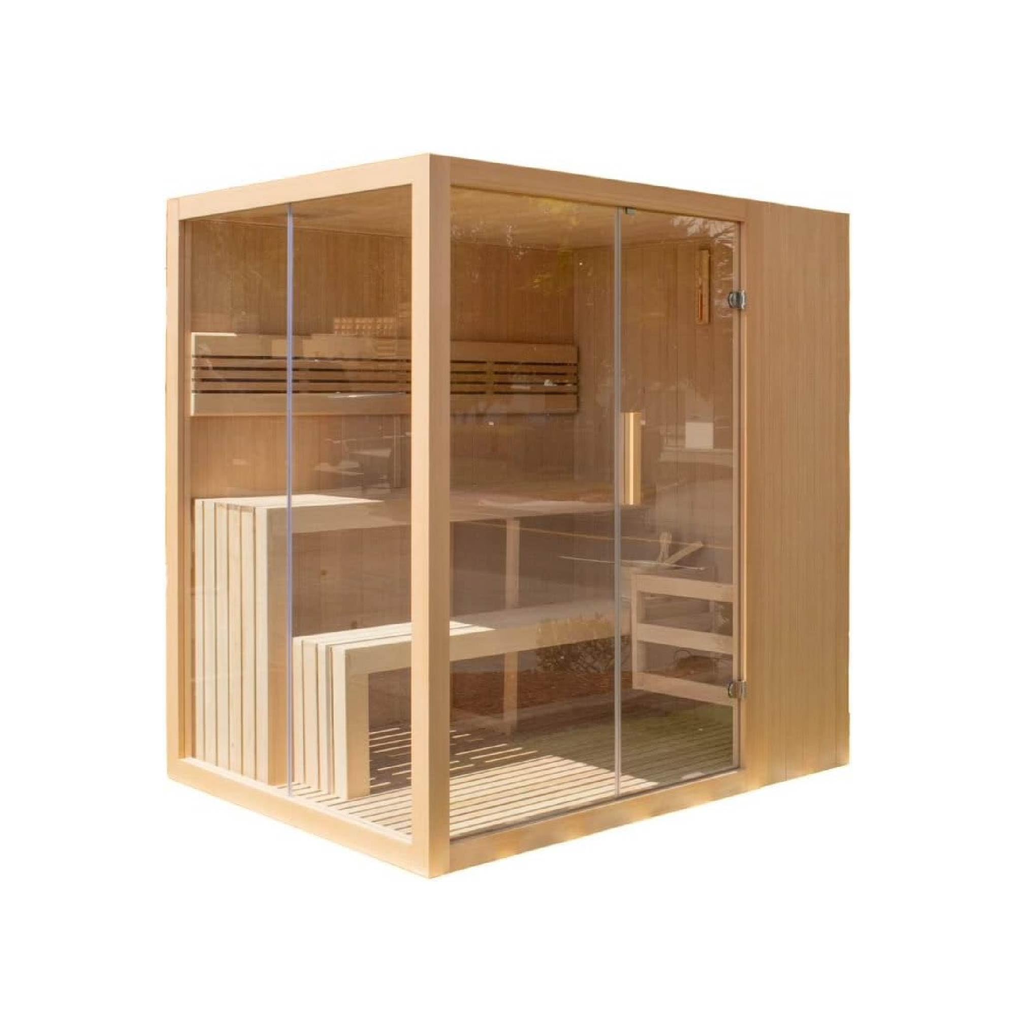 ALEKO Traditional Indoor Sauna | Wet Steam Dry | LED Lights | Canadian Hemlock Wood | 4 Person | Sauna Powered by UL Certified 4.5 kW Harvia Sauna Heater | STHE4INNY