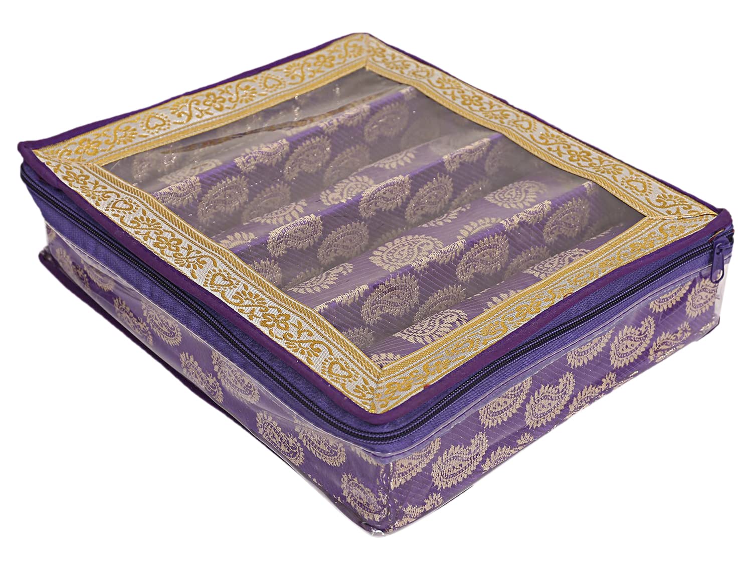 Kuber Industries Multipurpose Dot Design Laminated 4 Rod Bangle Box/Organizer/Case With Tranasparent Top (Purple)-47KM0253