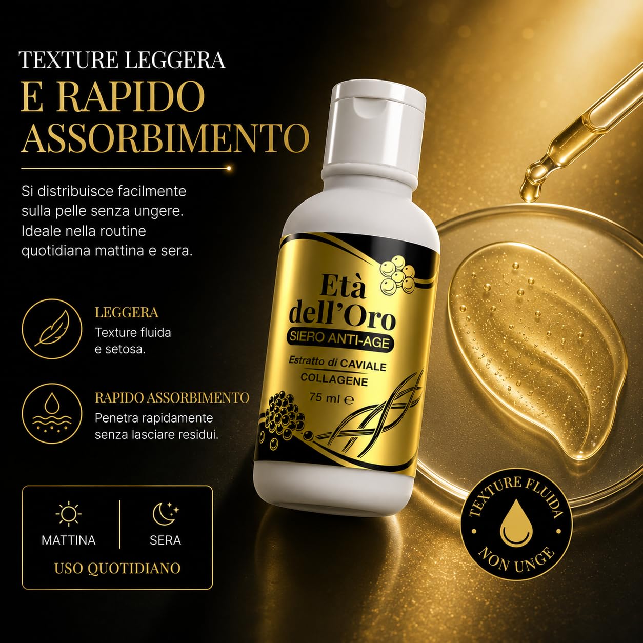 Età dell'Oro Crema Viso Antiage Oro Colloidale Caviale Collagene 225 ml | Oro colloidale, Estratto di caviale, Collagene marino, Acido ialuronico, Idratante, Rassodante, Antiage, 225 ml