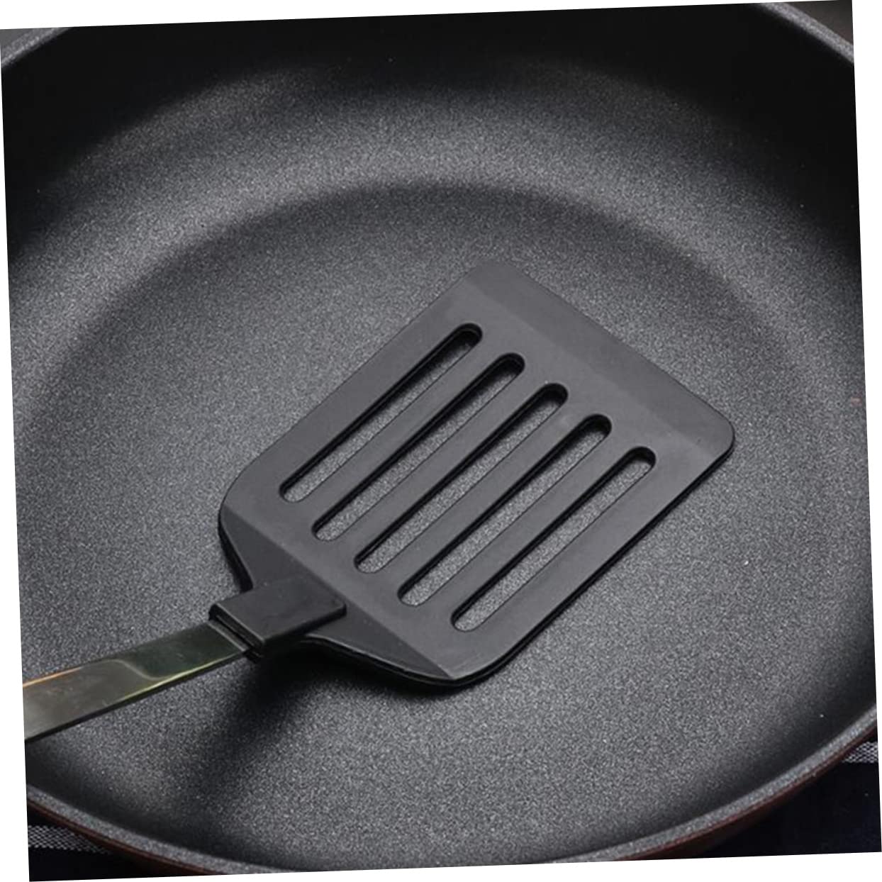 COLLBATH 2 Pcs Black Stainless Steel Spatula Cooking Turner Nylon Stainless Steel Cooking Spatula Turner for Non-stick Pan