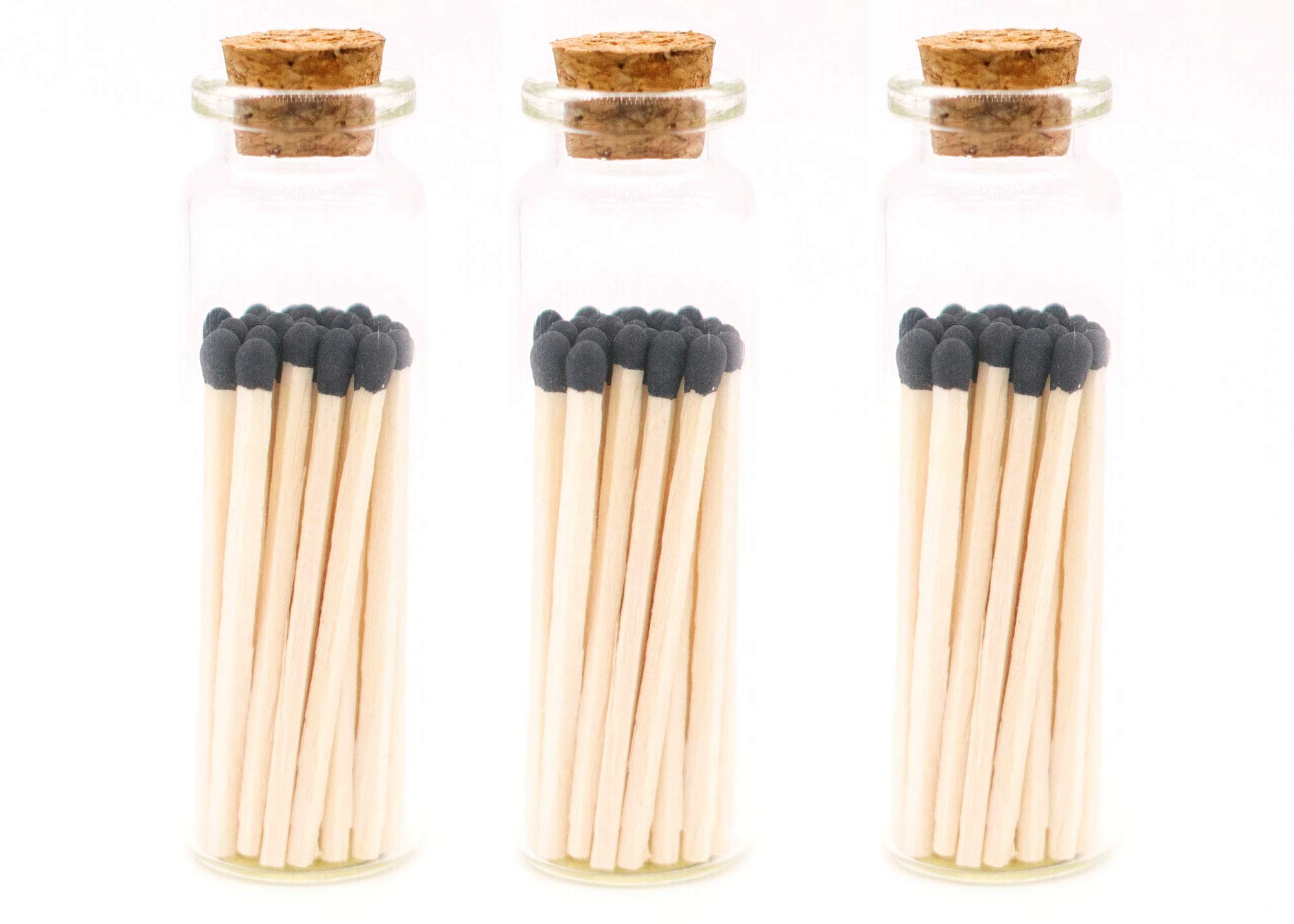 River Birch Decorative Matches in a Bottle with Striker - Cute & Colored Matches - 3 Bottles, Black Tip, 60 Matches