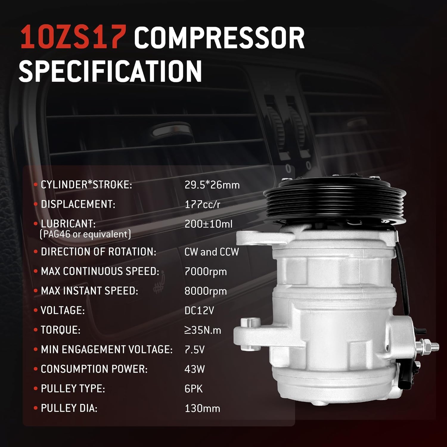 HYR Automotive Air Conditioning Compressor AC Compressor with Clutch Compatible with Dodge Nitro 2007-2008, Jeep Liberty 2006-2008, 3.7L Sport Utility, 6 grooves, Replace# 55111400AA, R5111400AF