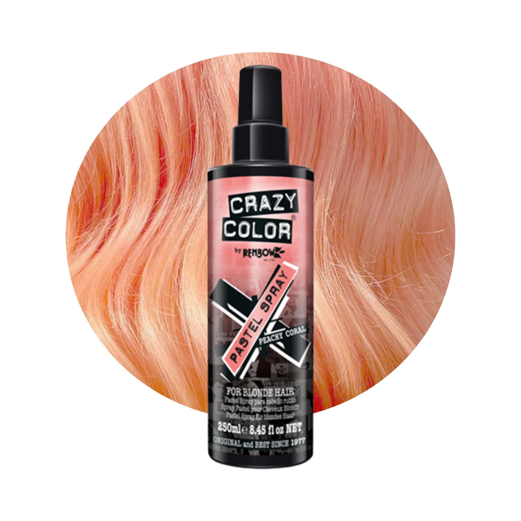 Crazy Color Peachy Coral Temporary Pastel Hair Spray | Peachy Pink Pigment. 1-3 washes. 250ml.