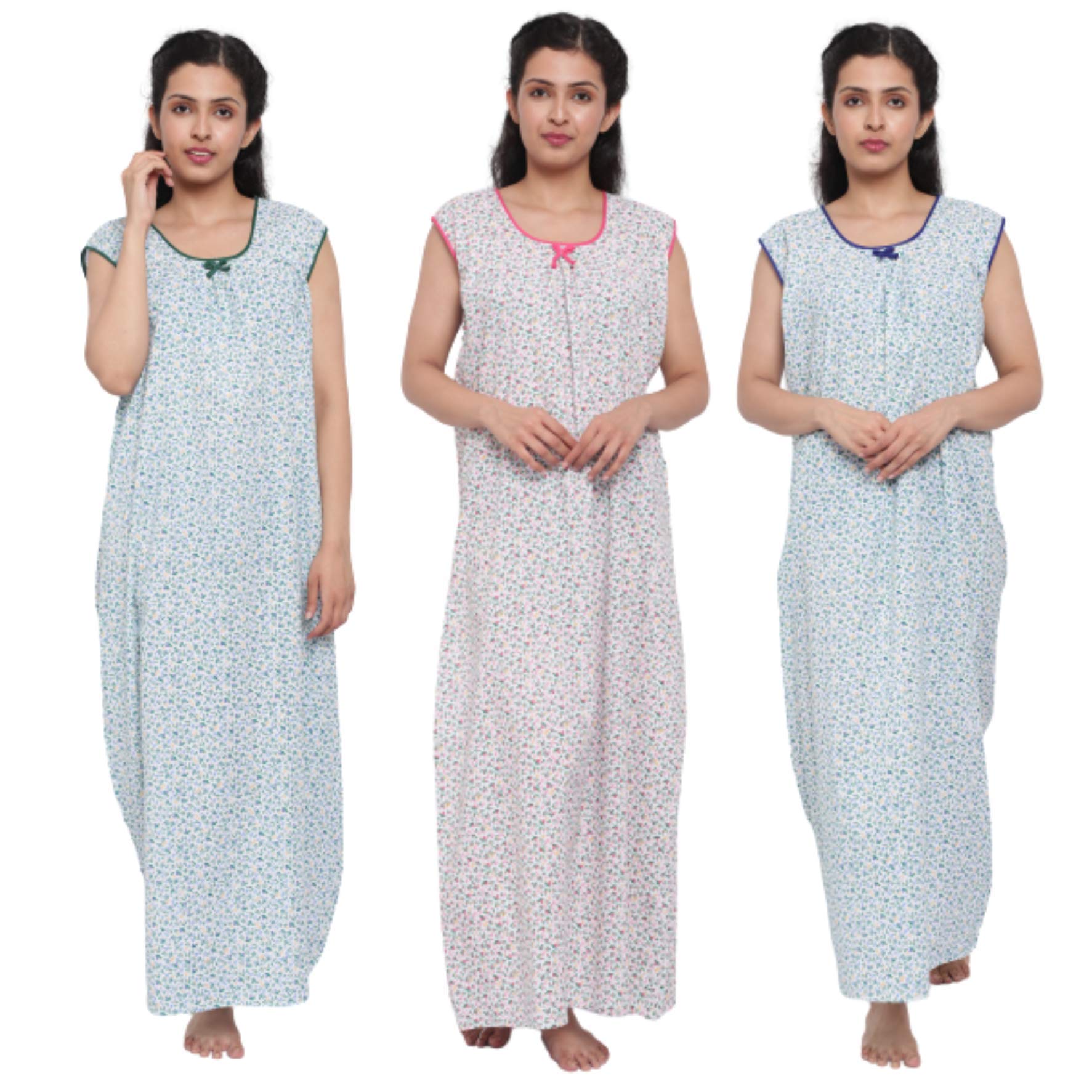 cierge Women's Cotton Sleeveless Flowered Nighty (Pack of 3) Multicolour-picture-37