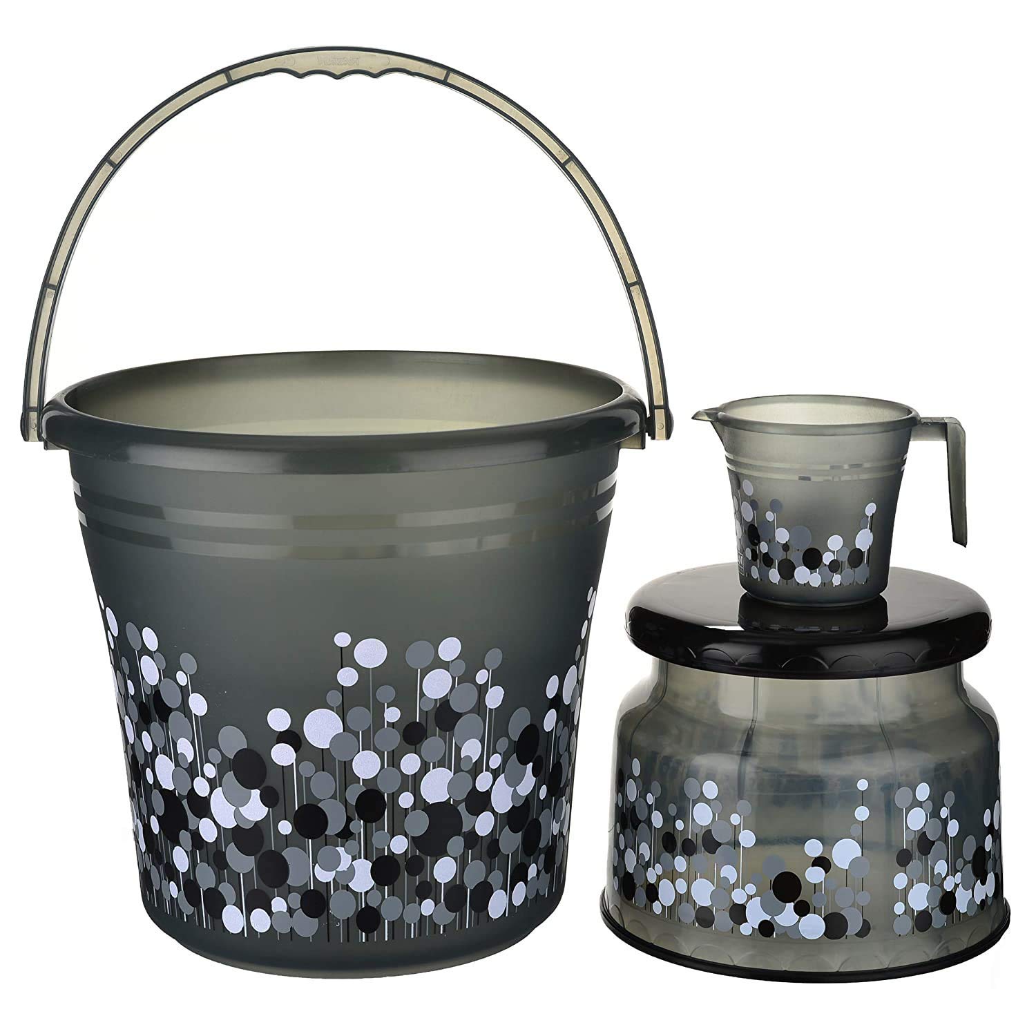AIR O MATIC Deluxe Bathroom Set BLACK Bucket (20 L), Mug, Stool (Set of 3)