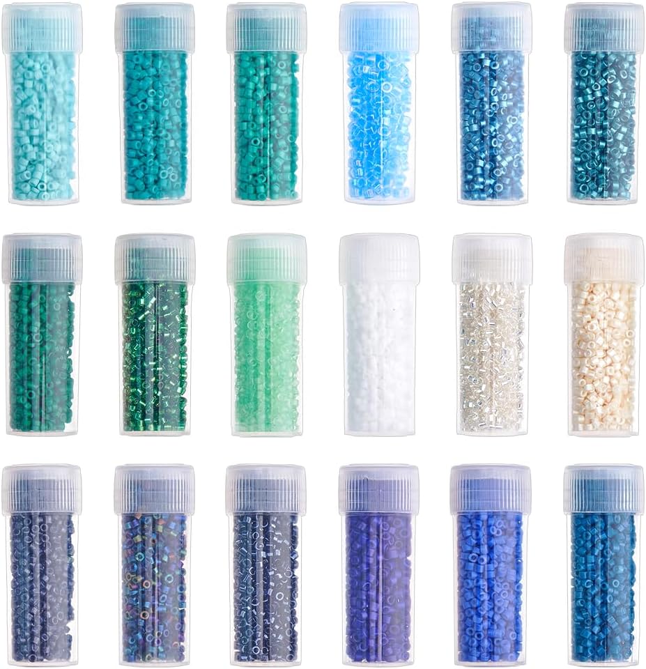 DICOSMETIC 90G 18 Colors Cylinder Glass Seed Beads 2mm Blue Green Bead Set Round Mini Glass Bead Small Loose Spacer Craft Beads for Bracelet Necklace Earring Jewelry Making